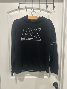 Armani Exchange Black Hoodie with White AX Logo